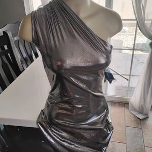 Silver One-Shoulder Maxi Dress